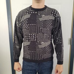 80s Gray and White Wool Sweater‎